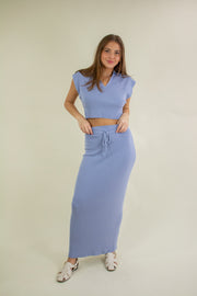 Kristene Knit Midi Skirt Blue