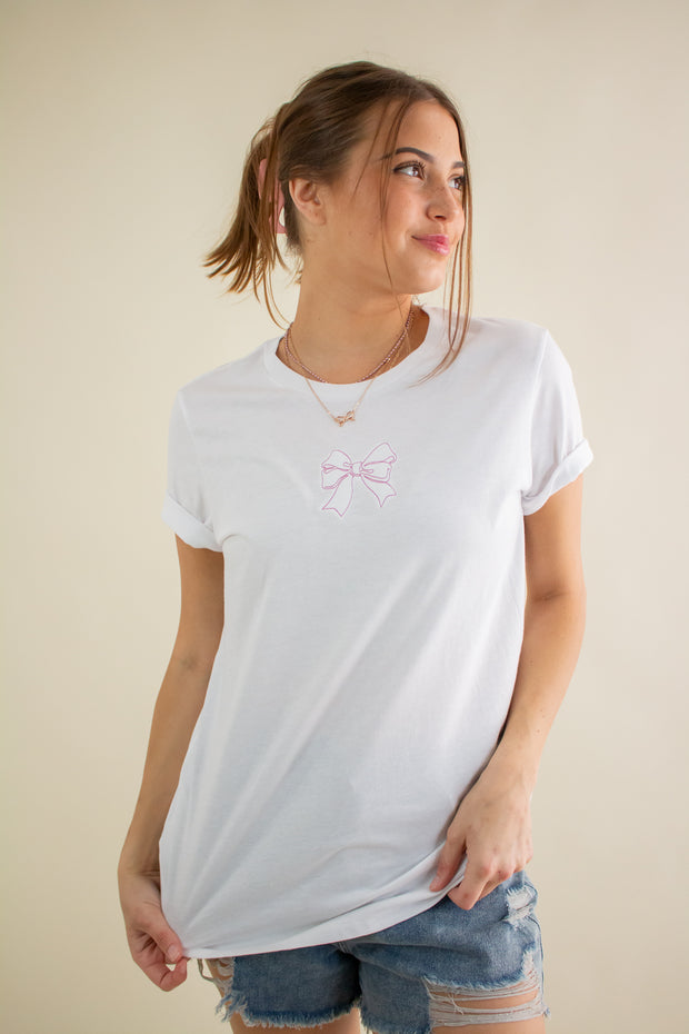 Embroidered Bow Graphic Tee White