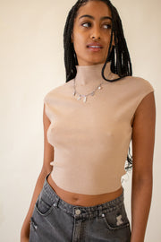 Shay High Neck Knit Top Beige
