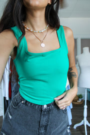 Reese Squared Neck Tank Green