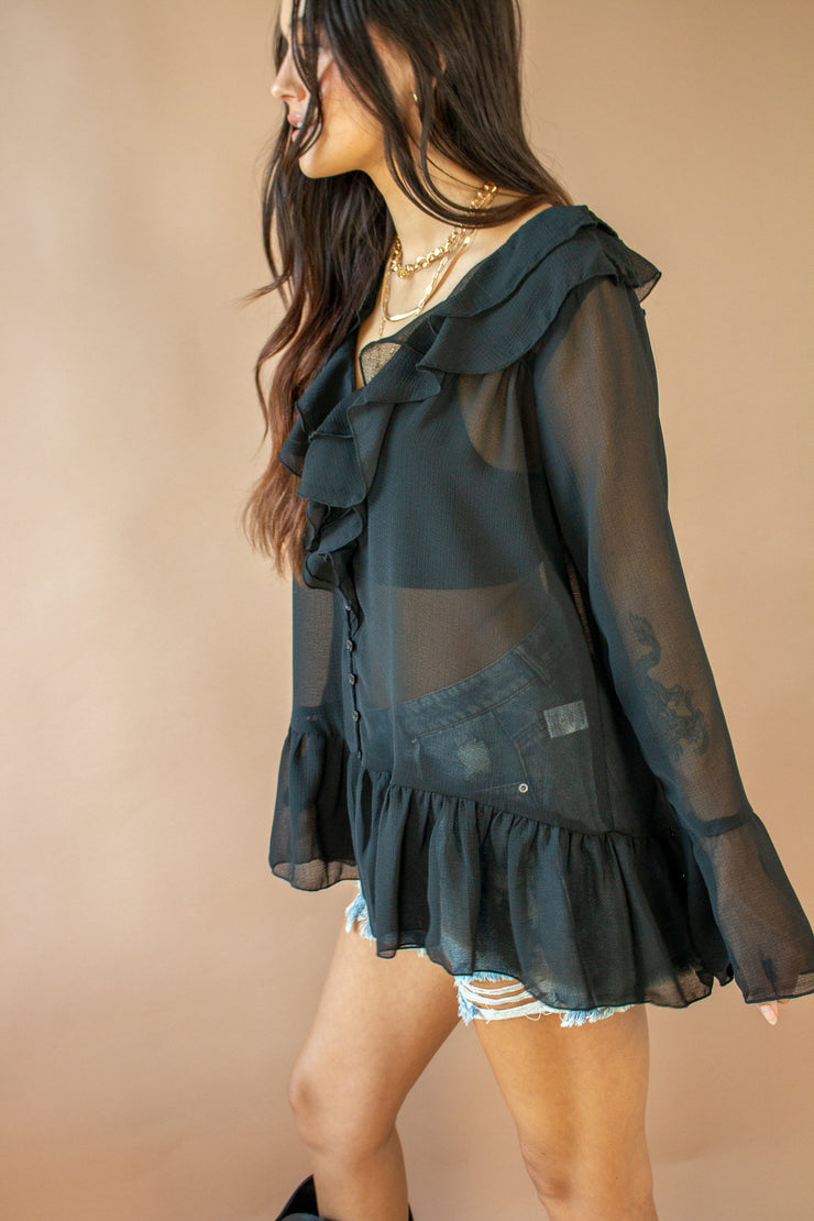 Gigi Ruffle Chiffon Top Black