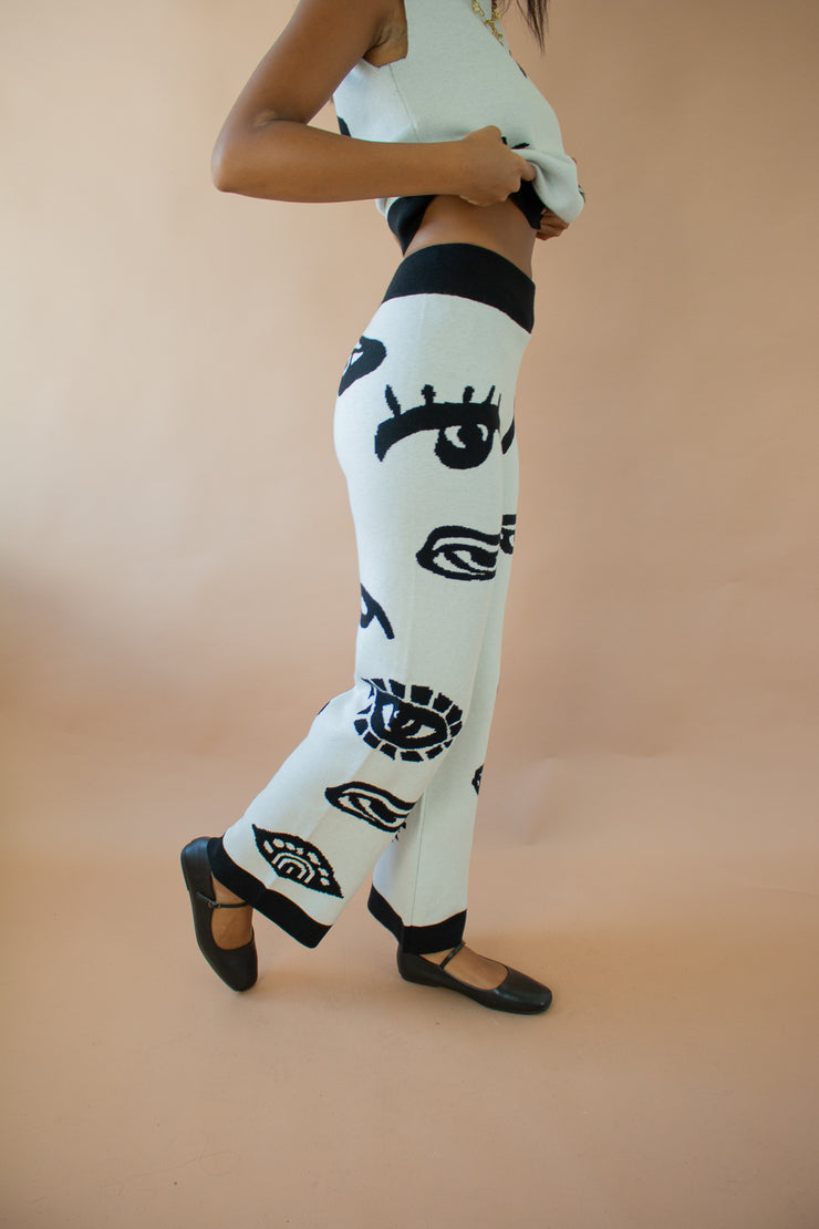 Amy Printed Wide Leg Pants Black/White