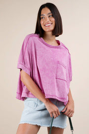 NT11429-Mineral Washed Oversized Crop Comfy Knit Top: TAUPE / S-M-L/2-2-2