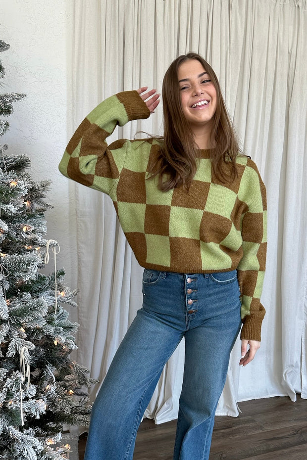 Dila Checker Sweater Brown Green