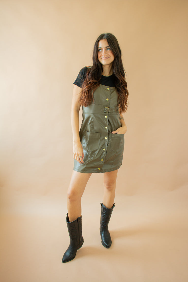 Jacquie Leather Dress Olive