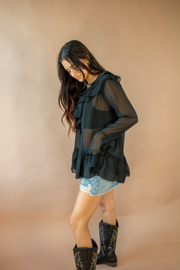 Gigi Ruffle Chiffon Top Black