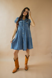 Ayla Acid Wash Frayed Dress Blue