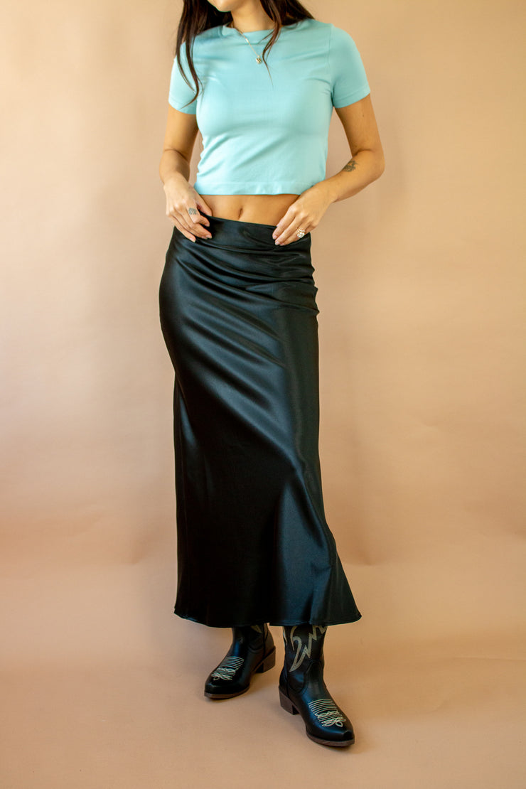 Bias Satin Skirt Black