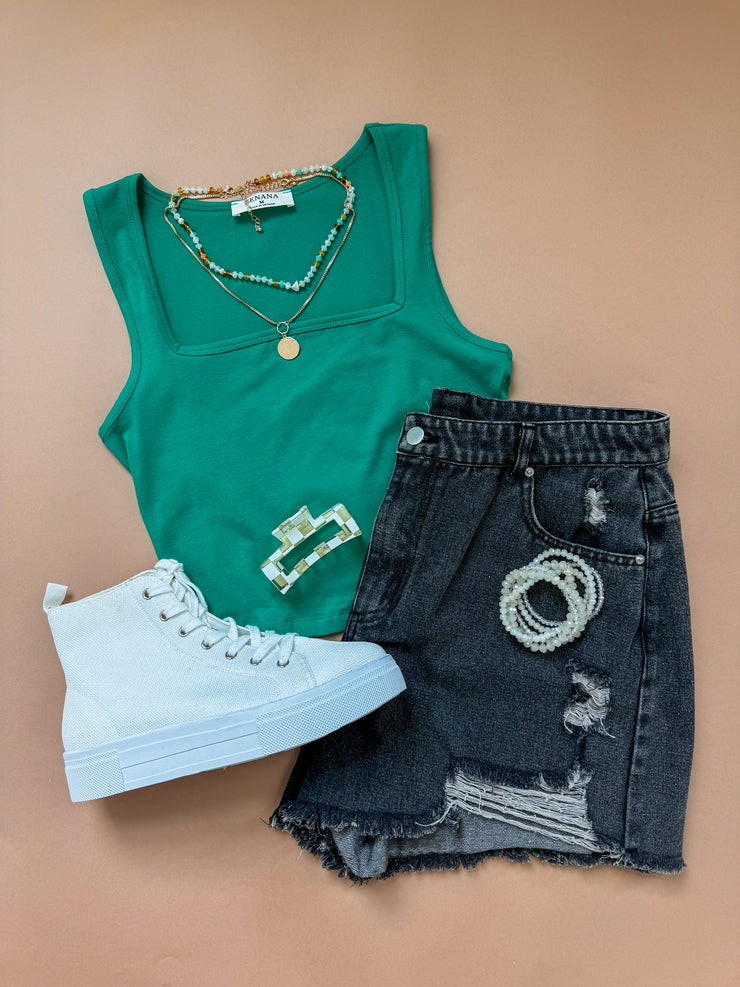 Reese Squared Neck Tank Green