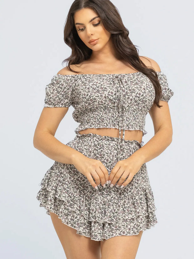 Lila Floral Shirred Top