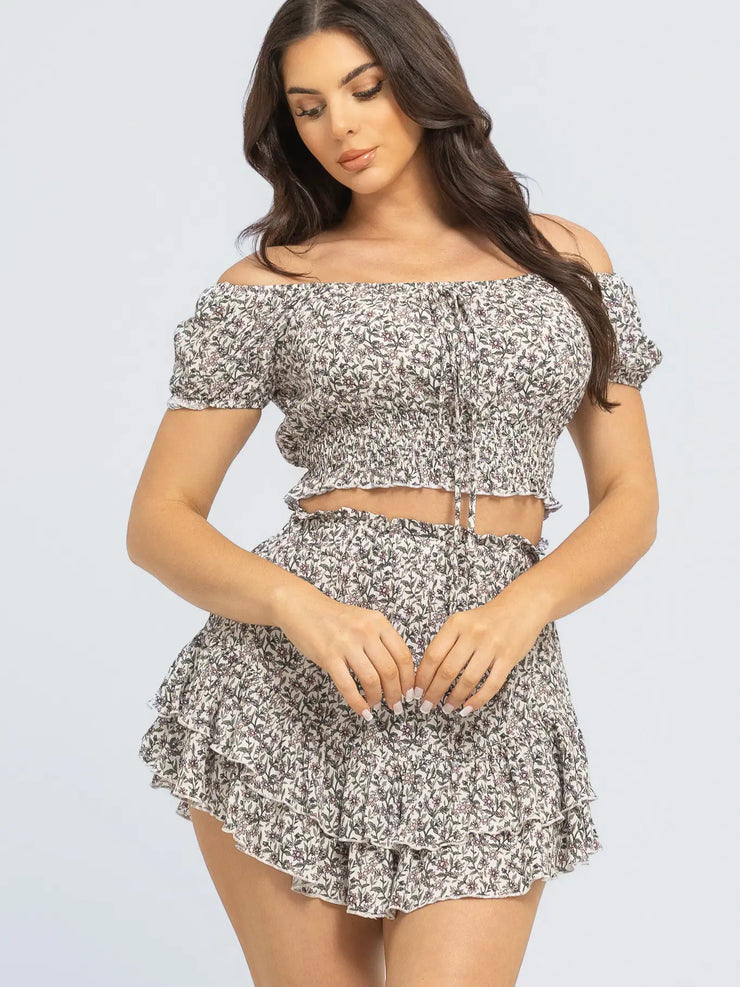 Lila Floral Shirred Top
