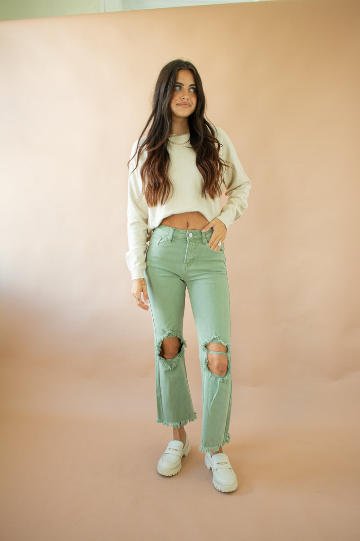 Rylee Distressed Jeans Olive