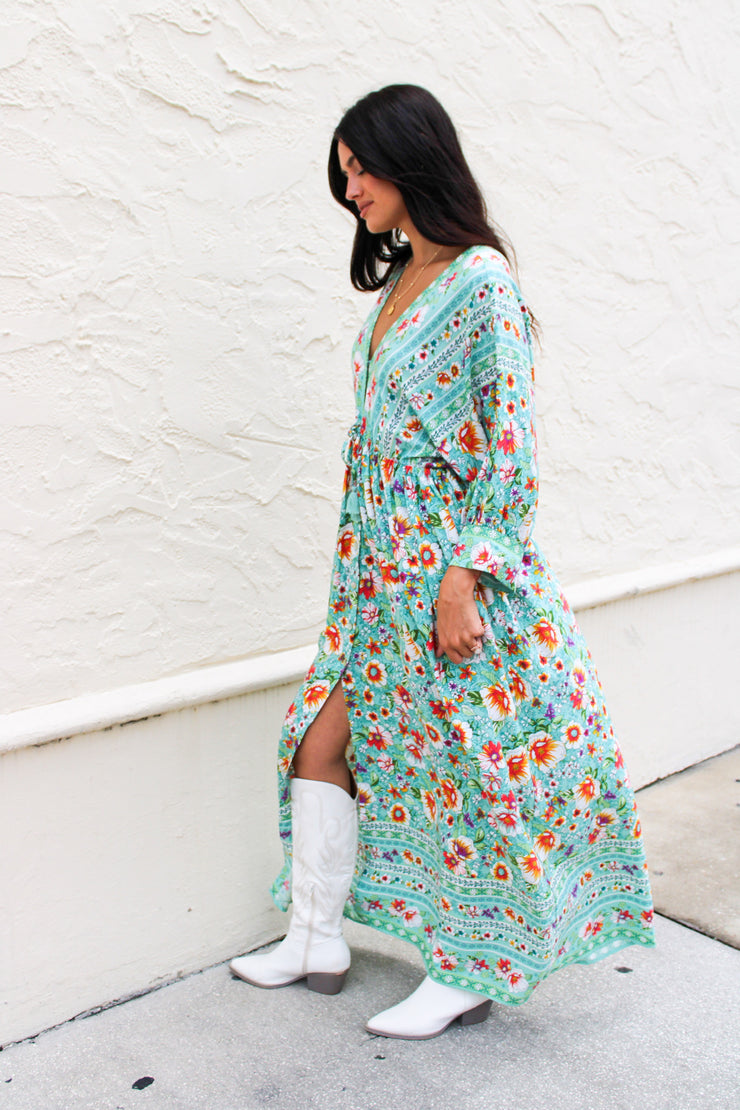 Jade Floral Maxi Dress Teal