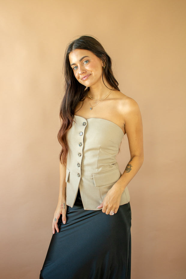 Brooke Strapless Top Taupe