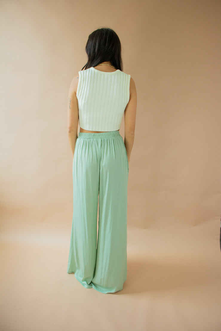 Ann Satin Palazzo Pants Sage