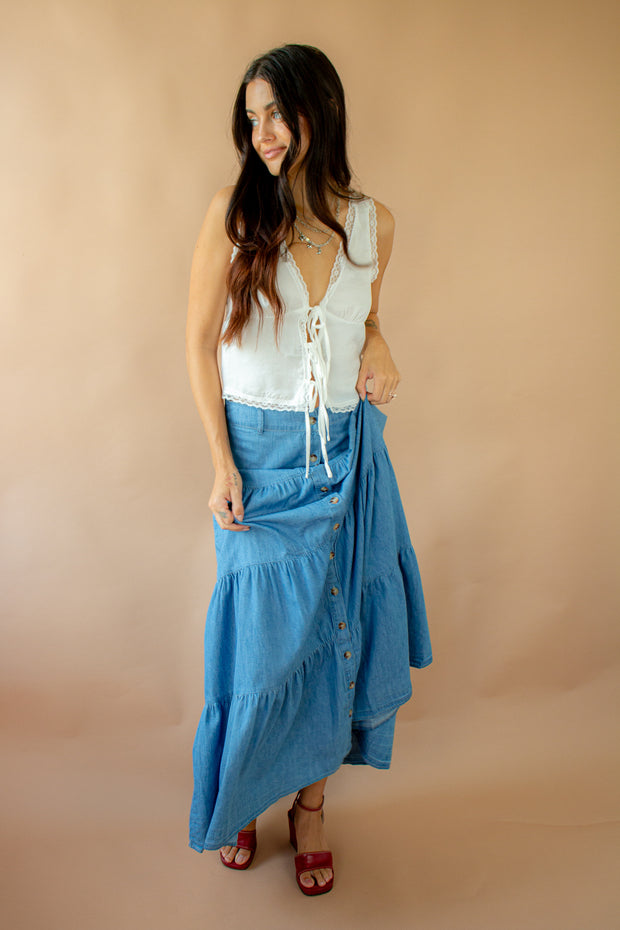 Sylvia Button Down Jean Skirt