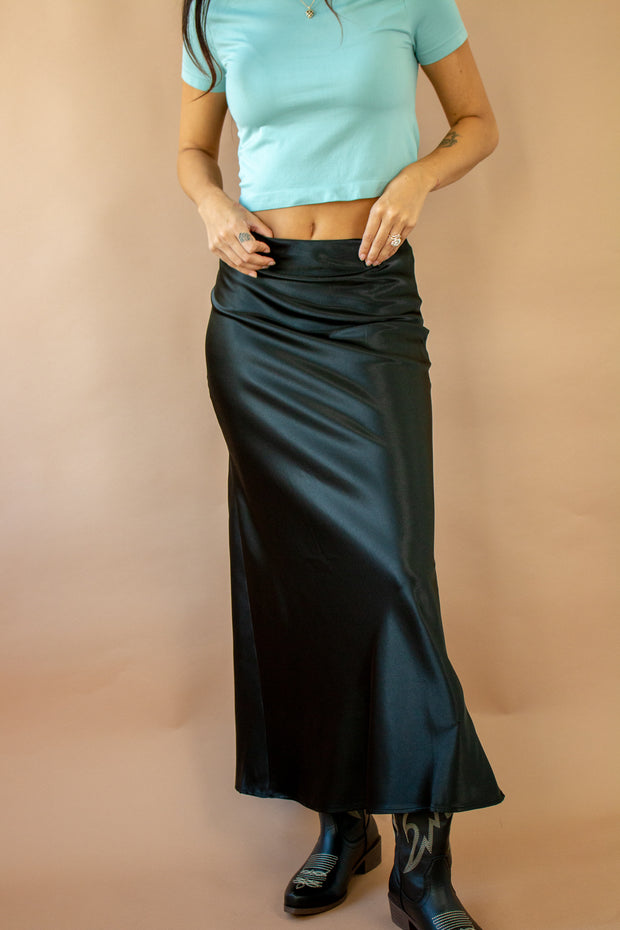 Bias Satin Skirt Black