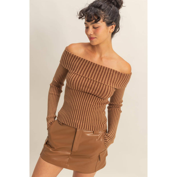 Margeri Ribbed Off Shoulder Top