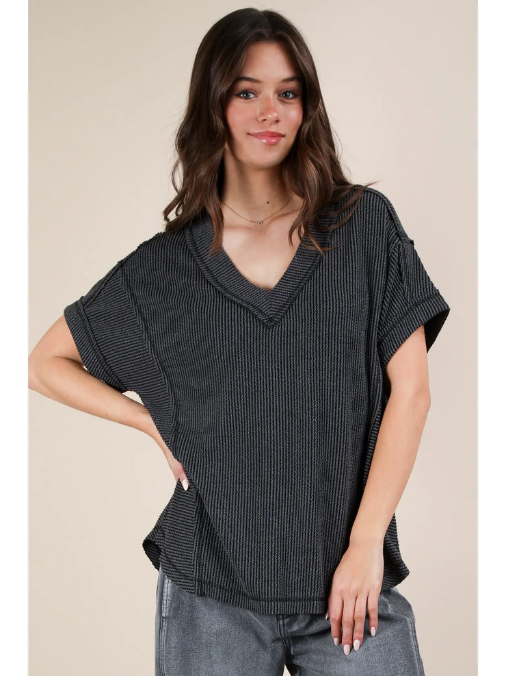 Paula Ribbed Short Sleeve Top