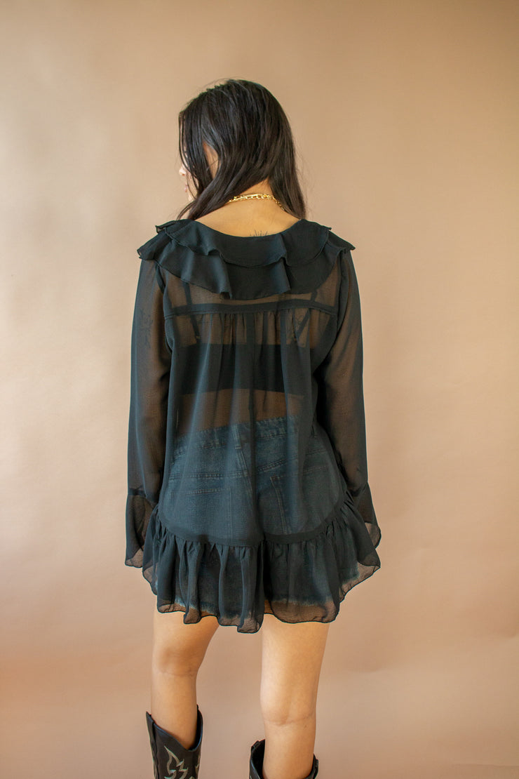 Gigi Ruffle Chiffon Top Black