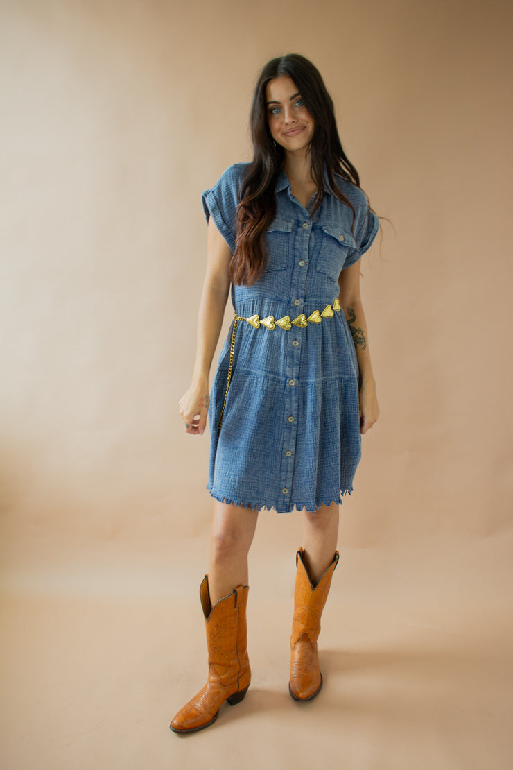 Ayla Acid Wash Frayed Dress Blue