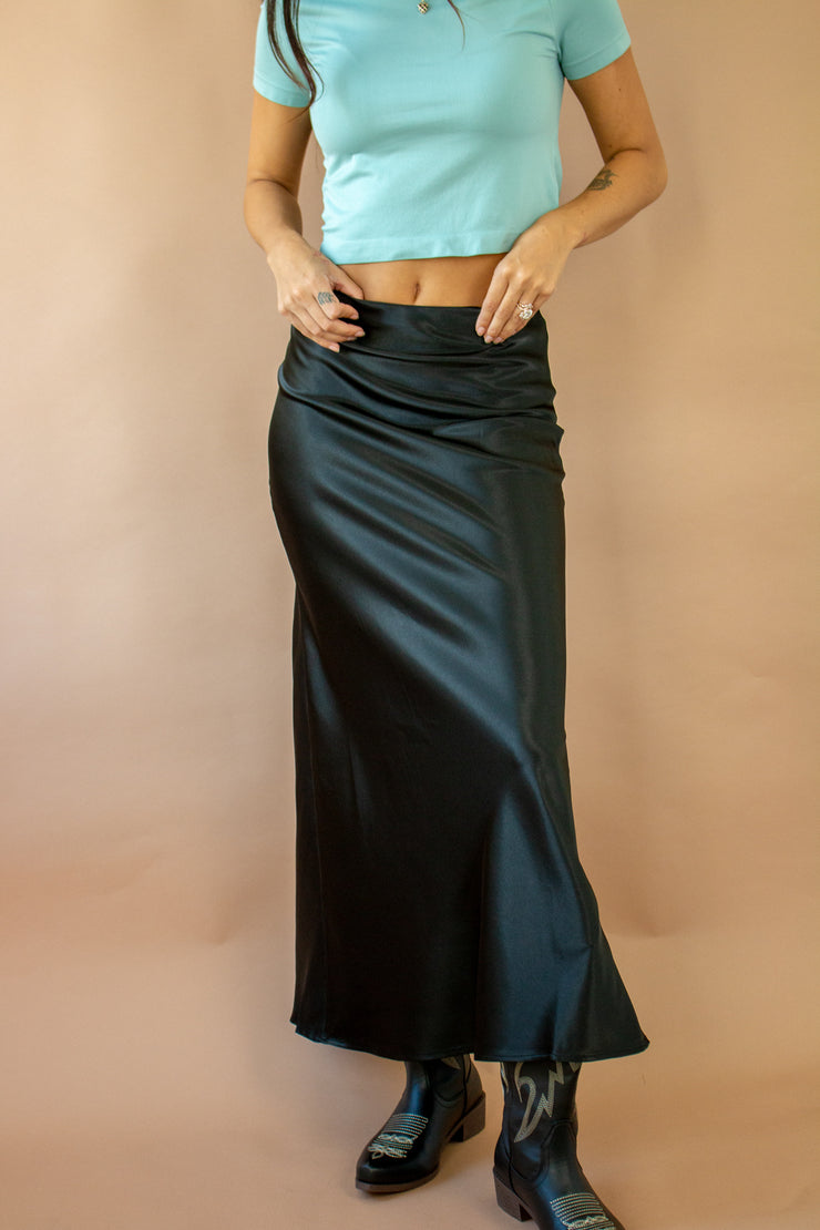 Bias Satin Skirt Black