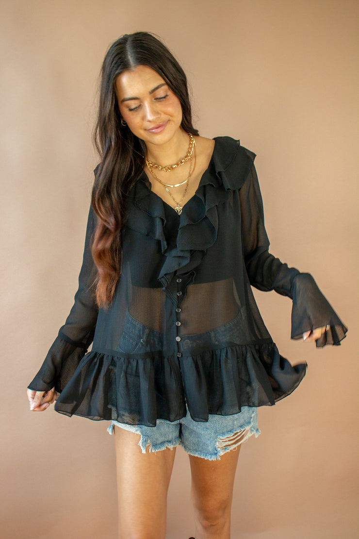 Gigi Ruffle Chiffon Top Black