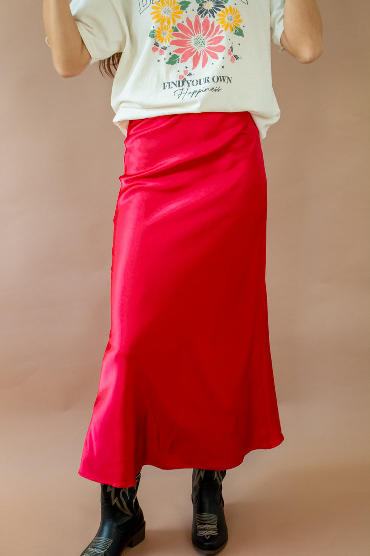 Bias Satin Skirt Red