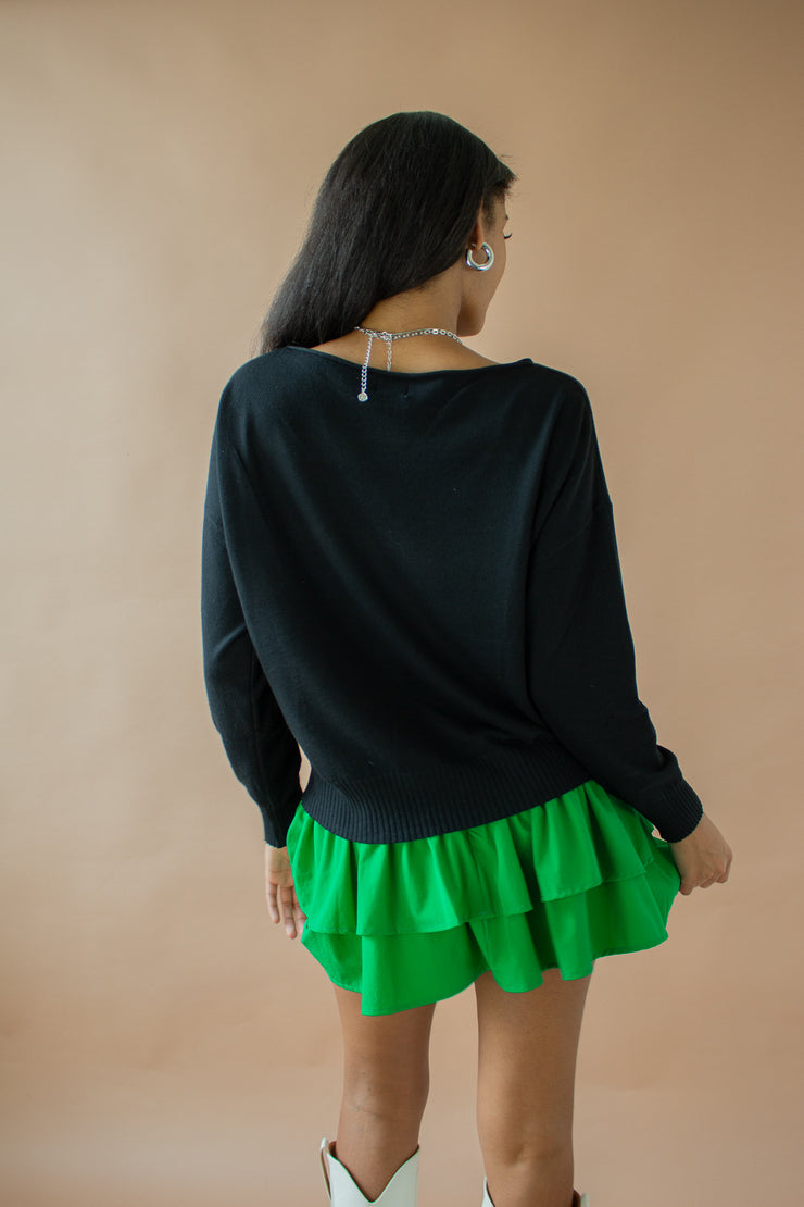 Kira Boat Neck Pullover Sweater Black