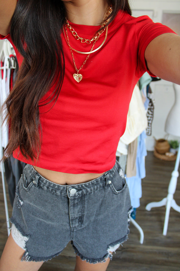 Nina Crew Basic Crop Top Red