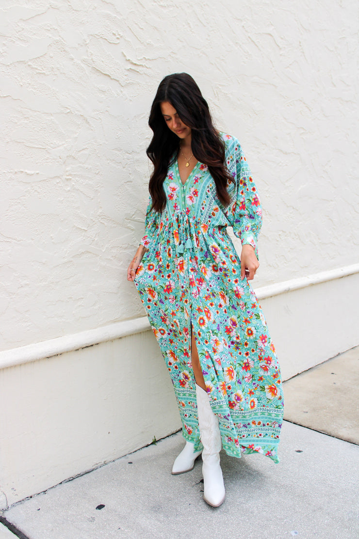 Jade Floral Maxi Dress Teal