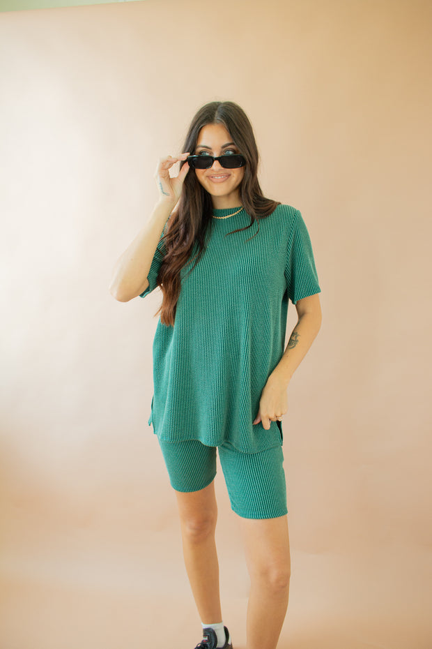 Nylah Oversized Ribbed Tee Green