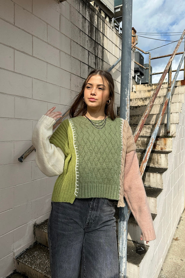 Gina Color Block Sweater Olive