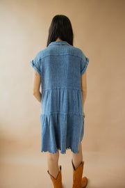 Ayla Acid Wash Frayed Dress Blue