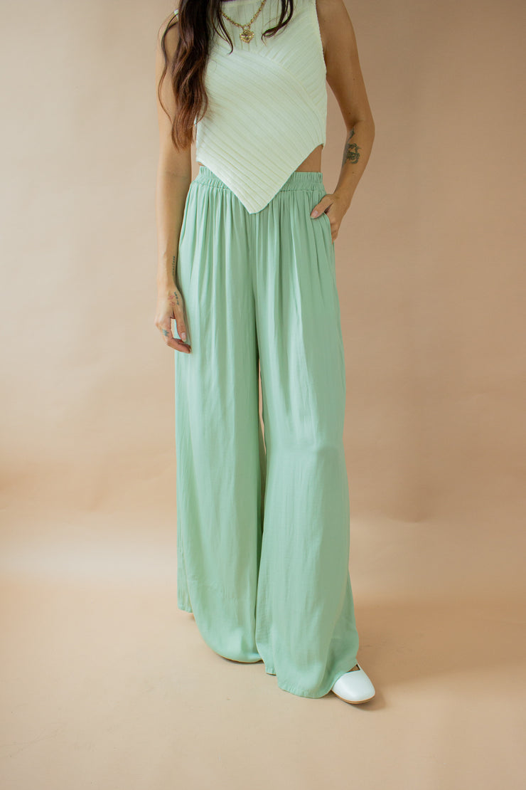 Ann Satin Palazzo Pants Sage