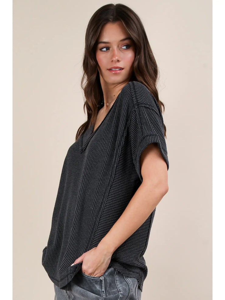 Paula Ribbed Short Sleeve Top