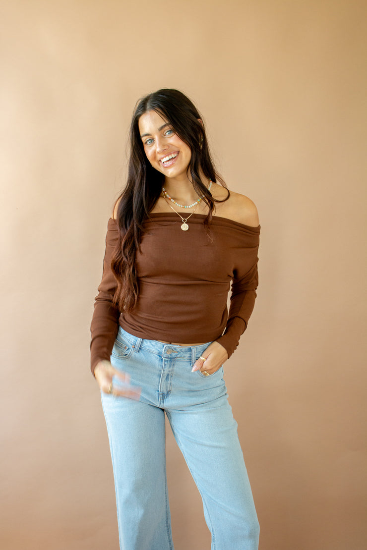 Tyana Off Shoulder Top Brown