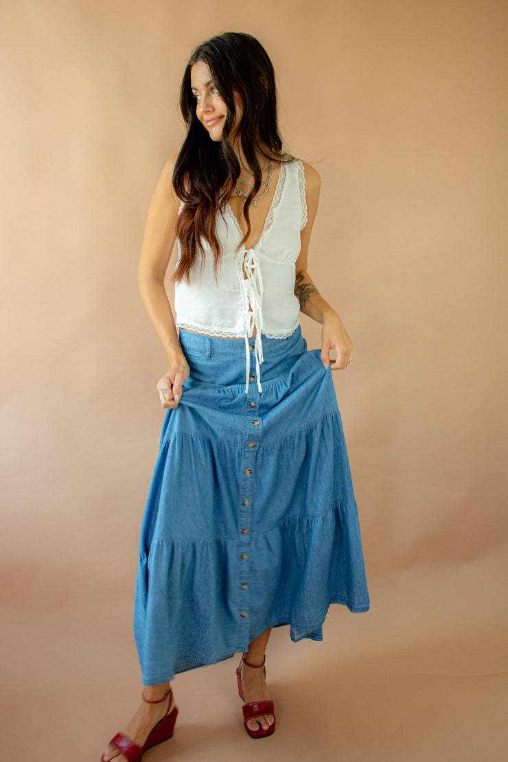 Sylvia Button Down Jean Skirt