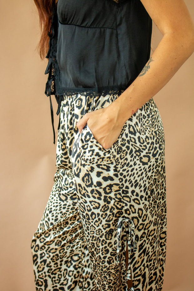 Leopard Open Side Tie Pants