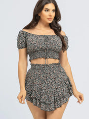 Lila Floral Shirred Top
