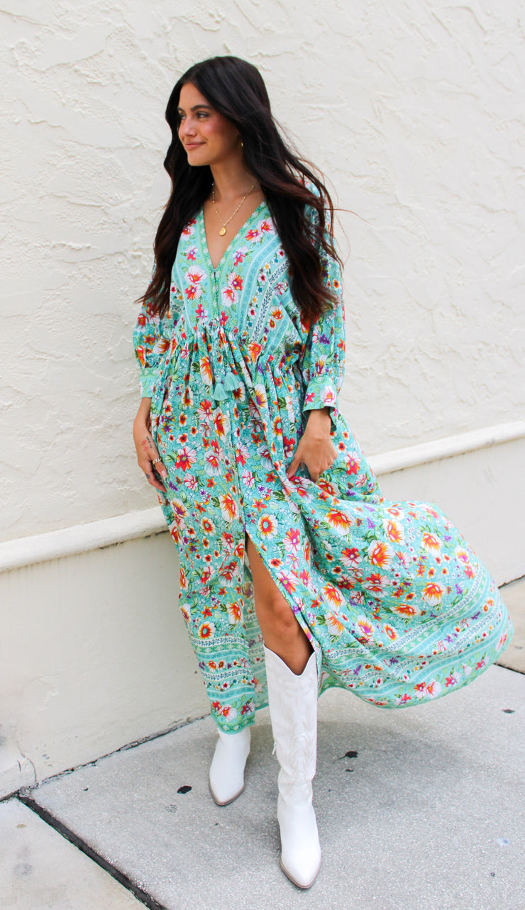 Jade Floral Maxi Dress Teal