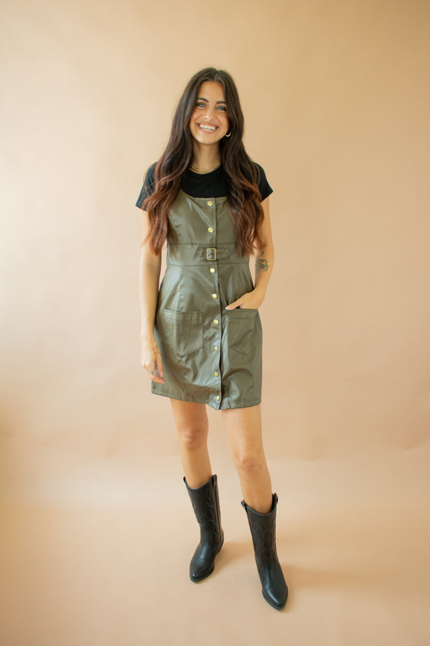 Jacquie Leather Dress Olive