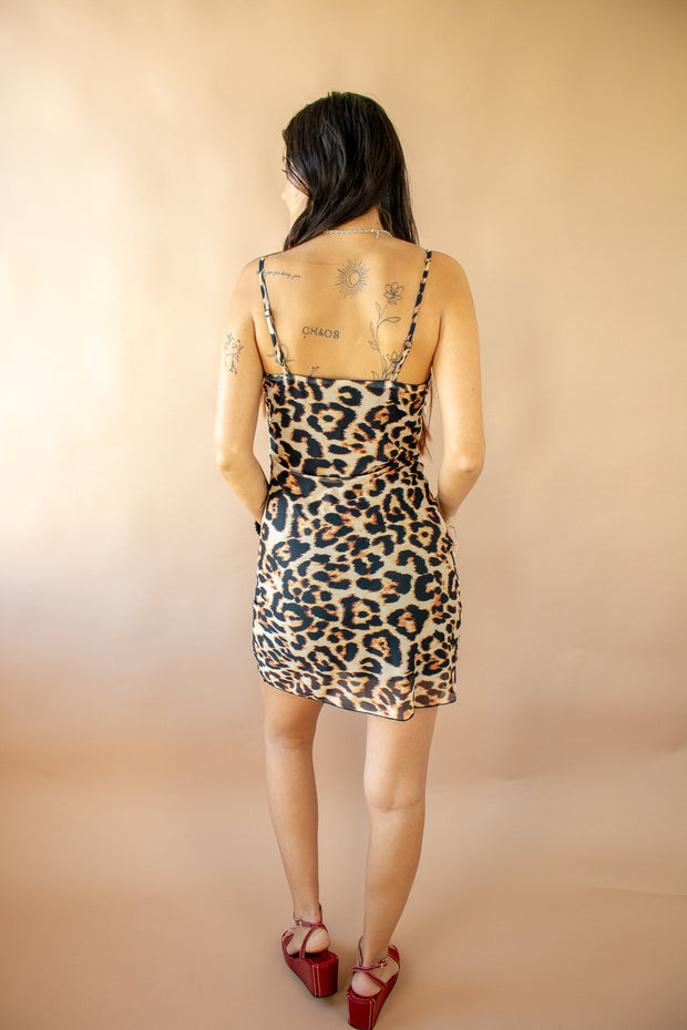 Ciara Leopard Draped Mesh Dress