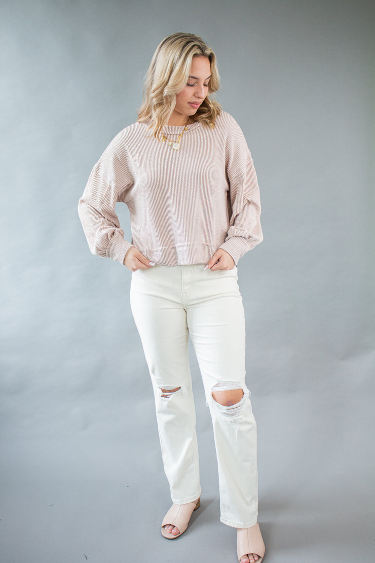 Laura Ribbed Top Oatmeal