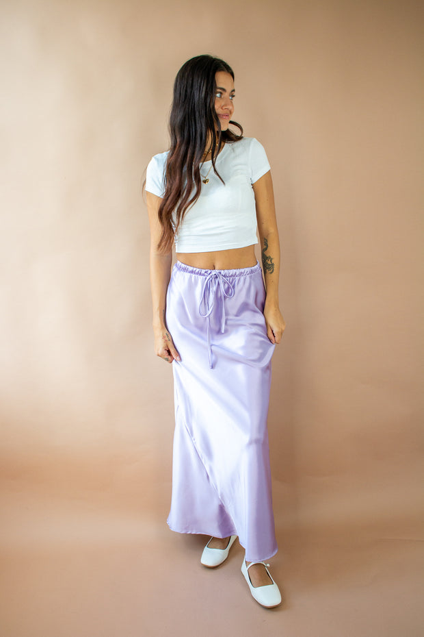 Zoey Satin Maxi Skirt Lavender