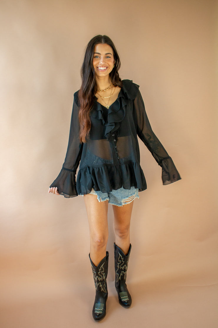 Gigi Ruffle Chiffon Top Black