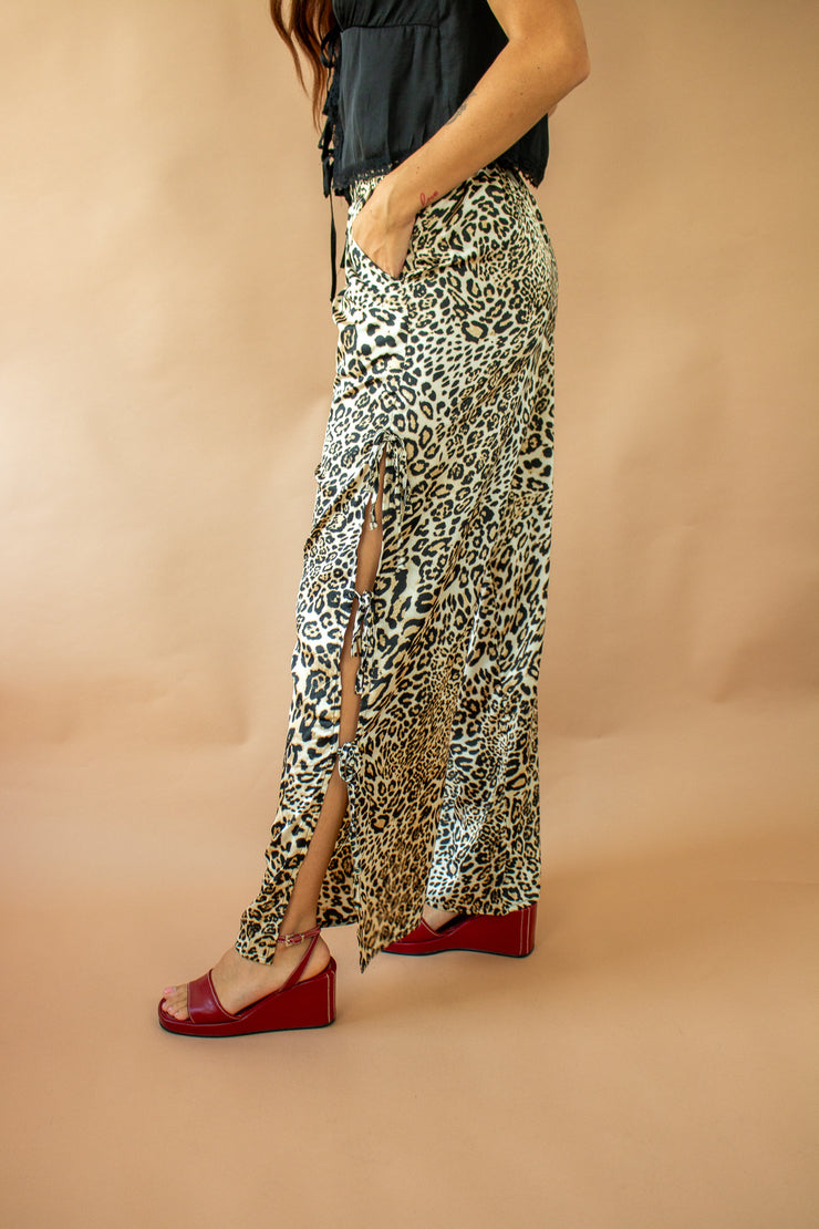 Leopard Open Side Tie Pants