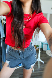 Nina Crew Basic Crop Top Red