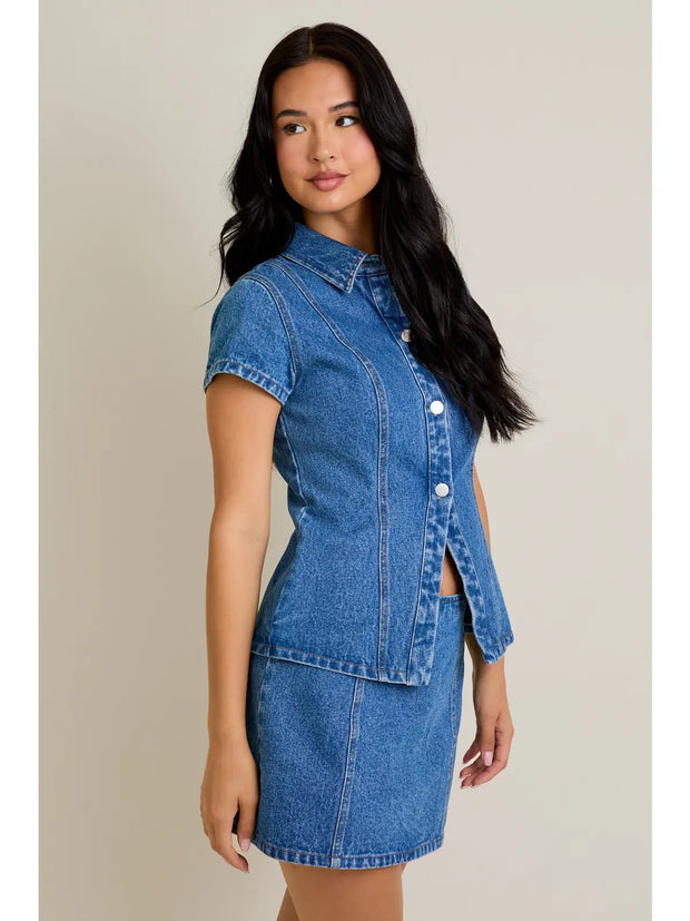 Mya Denim Button-Up Top