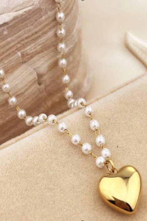 18K GP Pearl Heart Necklace